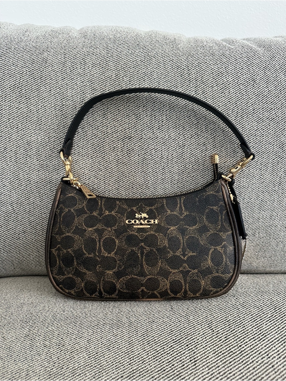 NWT Coach Teri Shoulder Bag Loved Signature Canvas With Charms CDY18 Gold/Brown